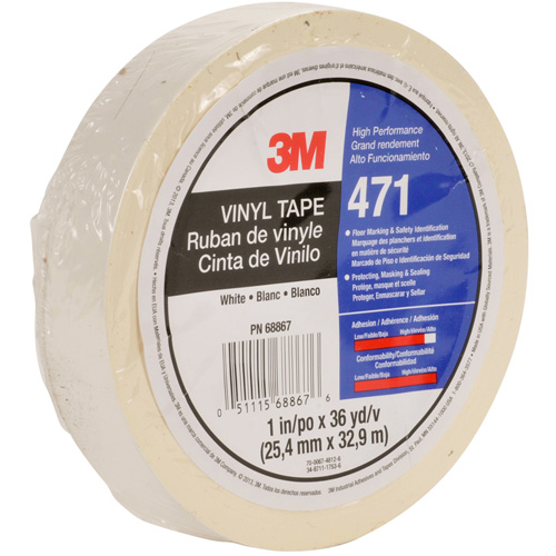 471 Vinyl Tape, 12 mm (1/2") W x 32.9 m (108') L, 5.3 mils, White We Share Industrial Supply