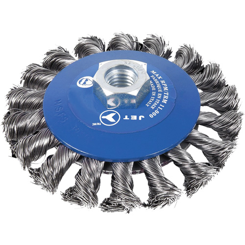Knot Twisted Conical Bevel Brush, 5" Dia., 0.02" Fill, 5/8"-11NC Arbor We Share Industrial Supply
