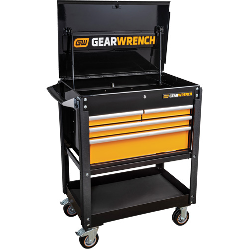 Utility Cart, 4 Drawers, 33" L x 21" W x 42" H, Black/Orange We Share Industrial Supply