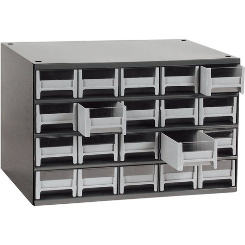 Casiers modulaires pour pi&egrave;ces, Acier, 20 tiroirs, 17" x 10-9/16" x 2-1/16", Gris We Share Industrial Supply