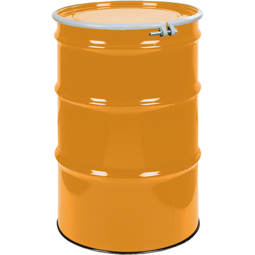 Barils en acier, 55 gal. US (45 gal. imp.), Non doubl&eacute;, Orange, Dessus ouvert, UN1A2/Y1.5/150, Calibre 16 We Share Industrial Supply