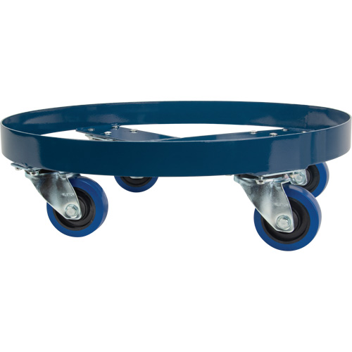 Drum Dolly, Steel, 1400 lbs. Capacity, 24" Diameter, Blue Elastic Casters We Share Industrial Supply