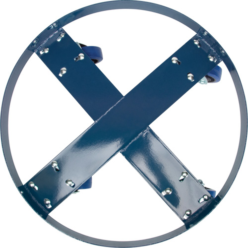Drum Dolly, Steel, 1400 lbs. Capacity, 24" Diameter, Blue Elastic Casters We Share Industrial Supply