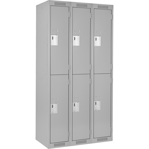 Clean Line Lockers, 2 -tier, Bank of 3, 36" x 18" x 72", Steel, Grey, Rivet (Assembled) We Share Industrial Supply
