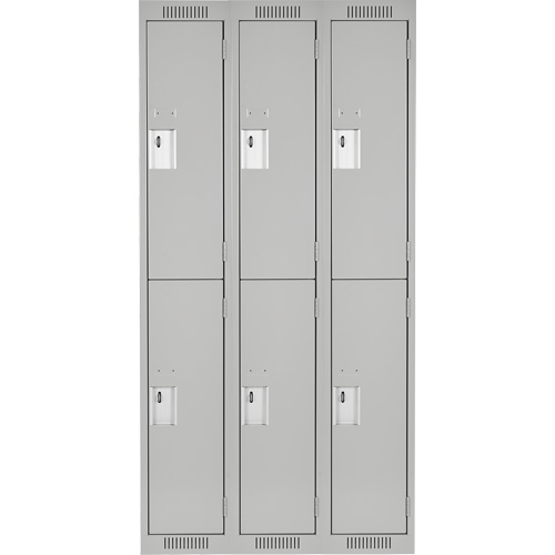 Clean Line Lockers, 2 -tier, Bank of 3, 36" x 18" x 72", Steel, Grey, Rivet (Assembled) We Share Industrial Supply