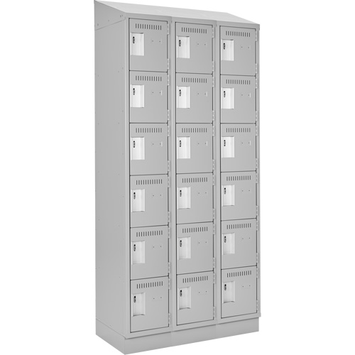 Clean Line Lockerette, 6 -tier, Bank of 3, 36" x 18" x 82", Steel, Grey, Rivet (Assembled) We Share Industrial Supply