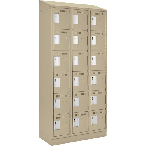 Clean Line Lockerette , 6 -tier, Bank of 3, 36" x 18" x 82", Steel, Beige, Rivet (Assembled) We Share Industrial Supply
