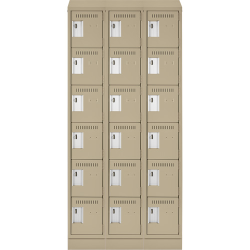 Clean Line Lockerette , 6 -tier, Bank of 3, 36" x 18" x 82", Steel, Beige, Rivet (Assembled) We Share Industrial Supply