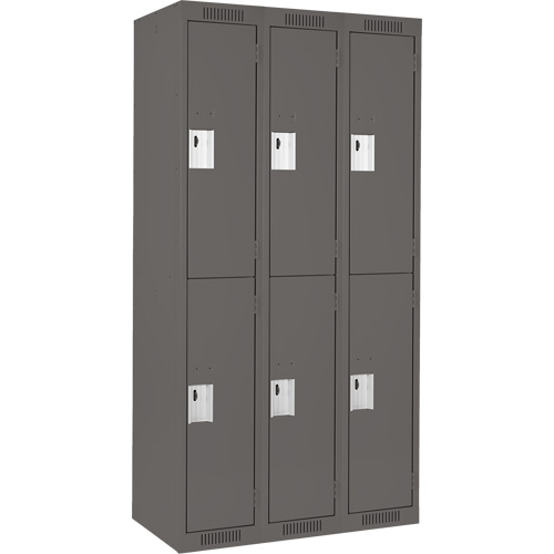 Clean Line Lockers, 2 -tier, Bank of 3, 36" x 18" x 72", Steel, Charcoal, Rivet (Assembled) We Share Industrial Supply
