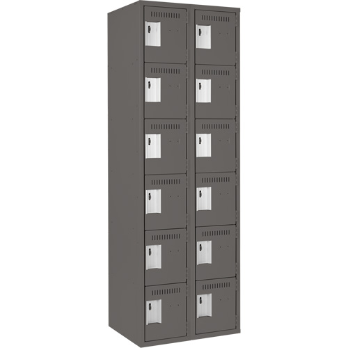 Clean Line Lockerette, 6 -tier, Bank of 2, 24" x 18" x 72", Steel, Charcoal, Rivet (Assembled) We Share Industrial Supply