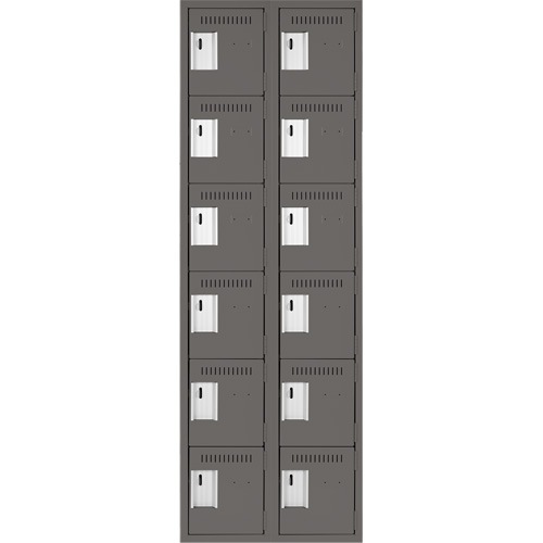 Clean Line Lockerette, 6 -tier, Bank of 2, 24" x 18" x 72", Steel, Charcoal, Rivet (Assembled) We Share Industrial Supply