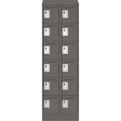 Clean Line Lockerette, 6 -tier, Bank of 2, 24" x 18" x 82", Steel, Charcoal, Rivet (Assembled) We Share Industrial Supply