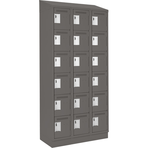 Clean Line Lockerette, 6 -tier, Bank of 3, 36" x 18" x 82", Steel, Charcoal, Rivet (Assembled) We Share Industrial Supply