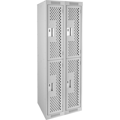 Clean Line Lockers, 2 -tier, Bank of 2, 24" x 12" x 72", Steel, Grey, Rivet (Assembled), Perforated We Share Industrial Supply