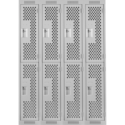 Casiers Clean Line, 2 niveaux, Bloc de 4, 48" x 15" x 72", Acier, Gris, Rivet (assembl&eacute;), Perfor&eacute; We Share Industrial Supply