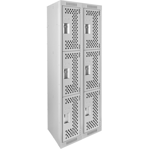 Clean Line Lockers, 3 -tier, Bank of 2, 24" x 12" x 72", Steel, Grey, Rivet (Assembled), Perforated We Share Industrial Supply