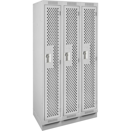 Clean Line Lockers, Bank of 3, 36" x 15" x 76", Steel, Grey, Rivet (Assembled), Perforated We Share Industrial Supply
