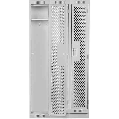 Clean Line Lockers, Bank of 3, 36" x 15" x 76", Steel, Grey, Rivet (Assembled), Perforated We Share Industrial Supply