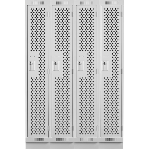 Clean Line Lockers, Bank of 4, 48" x 15" x 76", Steel, Grey, Rivet (Assembled), Perforated We Share Industrial Supply