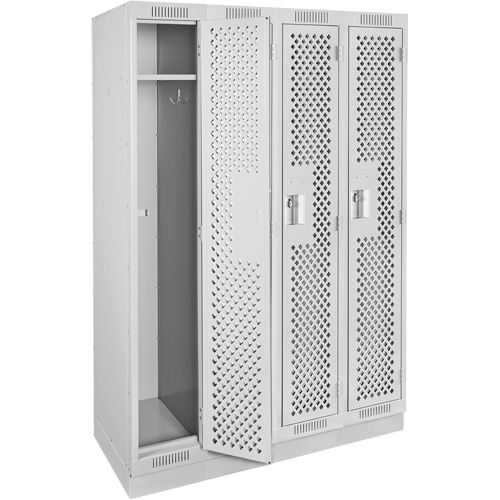 Clean Line Lockers, Bank of 4, 48" x 15" x 76", Steel, Grey, Rivet (Assembled), Perforated We Share Industrial Supply