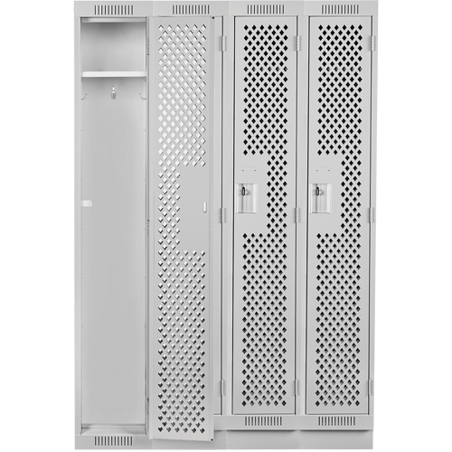 Clean Line Lockers, Bank of 4, 48" x 15" x 76", Steel, Grey, Rivet (Assembled), Perforated We Share Industrial Supply
