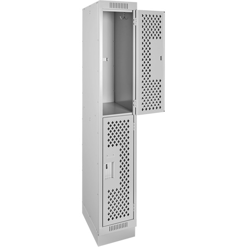 Clean Line Lockers, 2 -tier, 12" x 18" x 76", Steel, Grey, Rivet (Assembled), Perforated We Share Industrial Supply