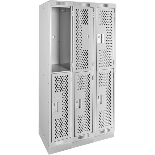 Clean Line Lockers, 2 -tier, Bank of 3, 36" x 18" x 76", Steel, Grey, Rivet (Assembled), Perforated We Share Industrial Supply