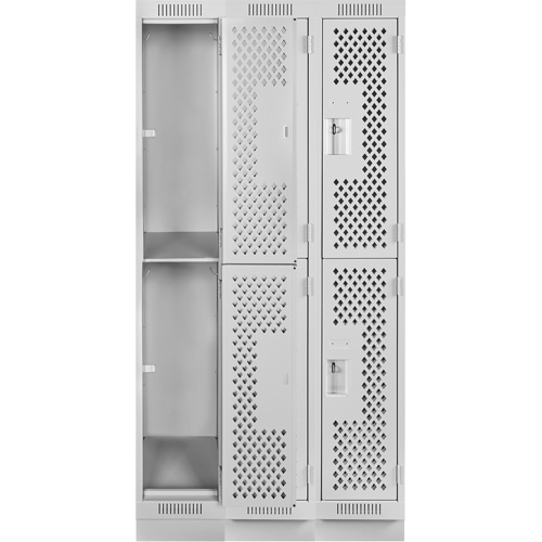 Clean Line Lockers, 2 -tier, Bank of 3, 36" x 18" x 76", Steel, Grey, Rivet (Assembled), Perforated We Share Industrial Supply