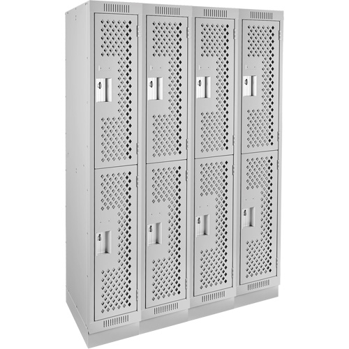 Clean Line Lockers, 2 -tier, Bank of 4, 48" x 18" x 76", Steel, Grey, Rivet (Assembled), Perforated We Share Industrial Supply