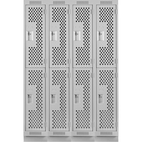 Clean Line Lockers, 2 -tier, Bank of 4, 48" x 18" x 76", Steel, Grey, Rivet (Assembled), Perforated We Share Industrial Supply