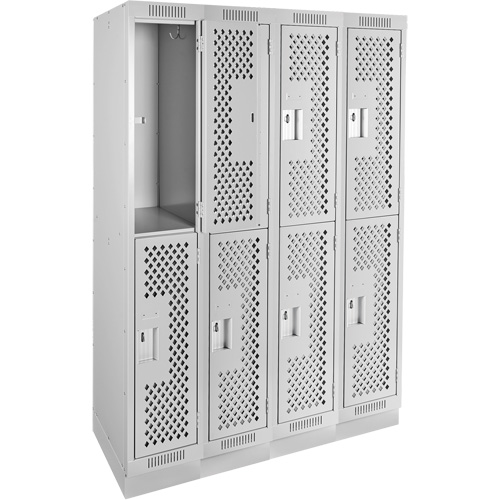 Clean Line Lockers, 2 -tier, Bank of 4, 48" x 18" x 76", Steel, Grey, Rivet (Assembled), Perforated We Share Industrial Supply