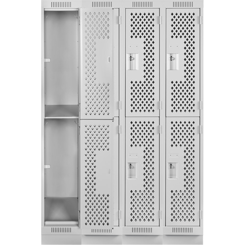 Clean Line Lockers, 2 -tier, Bank of 4, 48" x 18" x 76", Steel, Grey, Rivet (Assembled), Perforated We Share Industrial Supply