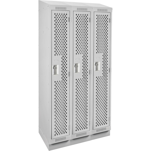 Clean Line Lockers, Bank of 3, 36" x 15" x 82", Steel, Grey, Rivet (Assembled), Perforated We Share Industrial Supply