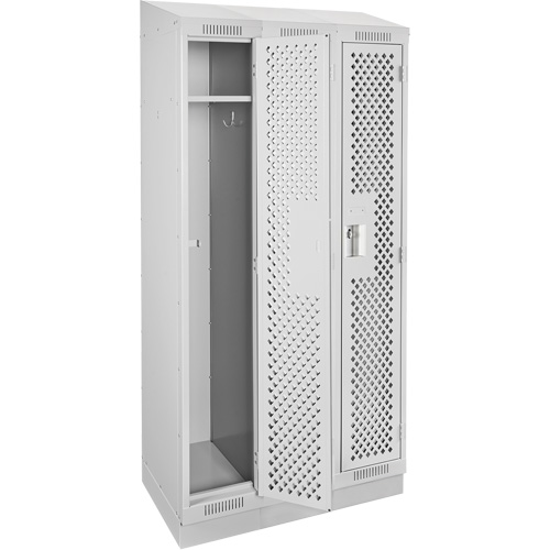 Clean Line Lockers, Bank of 3, 36" x 15" x 82", Steel, Grey, Rivet (Assembled), Perforated We Share Industrial Supply