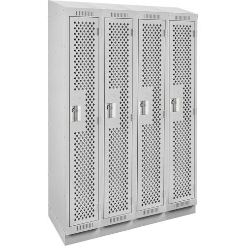 Clean Line Lockers, Bank of 4, 48" x 15" x 82", Steel, Grey, Rivet (Assembled), Perforated We Share Industrial Supply