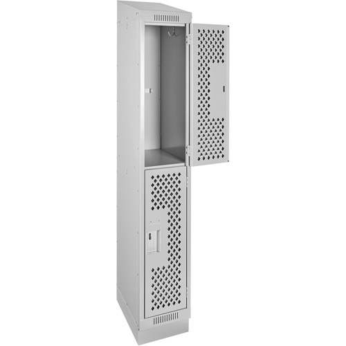 Casiers Clean Line, 2 niveaux, 12" x 15" x 82", Acier, Gris, Rivet (assembl&eacute;), Perfor&eacute; We Share Industrial Supply