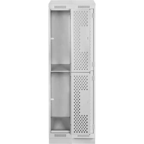Clean Line Lockers, 2 -tier, Bank of 2, 24" x 18" x 82", Steel, Grey, Rivet (Assembled), Perforated We Share Industrial Supply