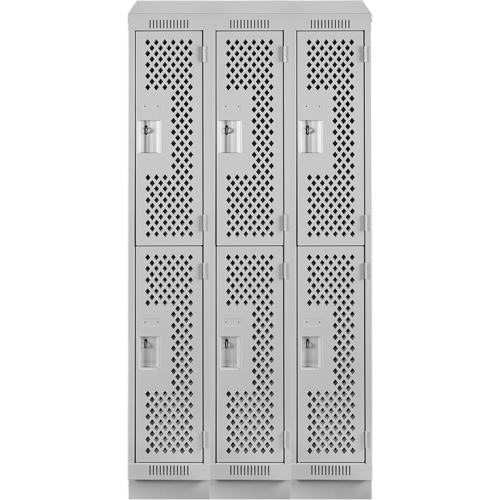 Clean Line Lockers, 2 -tier, Bank of 3, 36" x 18" x 82", Steel, Grey, Rivet (Assembled), Perforated We Share Industrial Supply