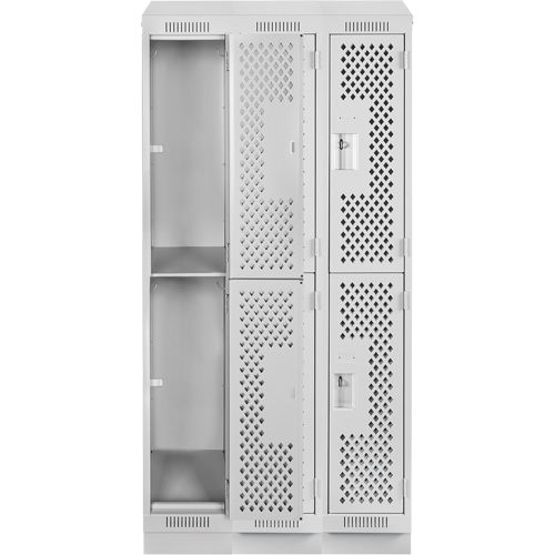 Clean Line Lockers, 2 -tier, Bank of 3, 36" x 18" x 82", Steel, Grey, Rivet (Assembled), Perforated We Share Industrial Supply