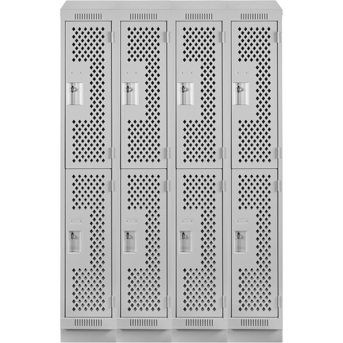 Clean Line Lockers, 2 -tier, Bank of 4, 48" x 18" x 82", Steel, Grey, Rivet (Assembled), Perforated We Share Industrial Supply