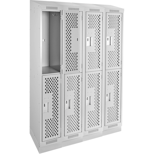 Clean Line Lockers, 2 -tier, Bank of 4, 48" x 18" x 82", Steel, Grey, Rivet (Assembled), Perforated We Share Industrial Supply