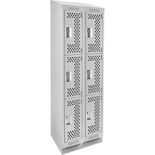 Clean Line Lockers, 3 -tier, Bank of 2, 24" x 15" x 82", Steel, Grey, Rivet (Assembled), Perforated We Share Industrial Supply