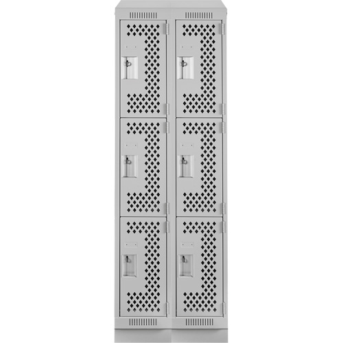 Clean Line Lockers, 3 -tier, Bank of 2, 24" x 15" x 82", Steel, Grey, Rivet (Assembled), Perforated We Share Industrial Supply