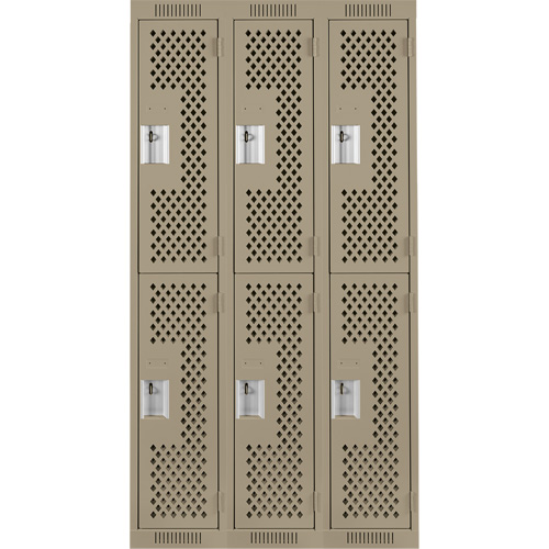 Casiers Clean Line, 2 niveaux, Bloc de 3, 36" x 15" x 72", Acier, Beige, Rivet (assembl&eacute;), Perfor&eacute; We Share Industrial Supply
