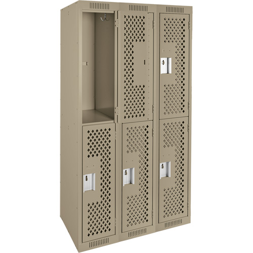 Casiers Clean Line, 2 niveaux, Bloc de 3, 36" x 15" x 72", Acier, Beige, Rivet (assembl&eacute;), Perfor&eacute; We Share Industrial Supply