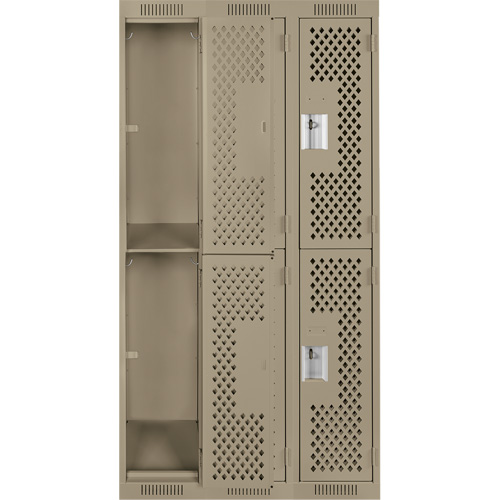 Casiers Clean Line, 2 niveaux, Bloc de 3, 36" x 15" x 72", Acier, Beige, Rivet (assembl&eacute;), Perfor&eacute; We Share Industrial Supply