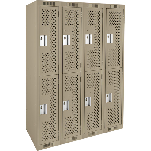 Clean Line Lockers, 2 -tier, Bank of 4, 48" x 15" x 72", Steel, Beige, Rivet (Assembled), Perforated We Share Industrial Supply