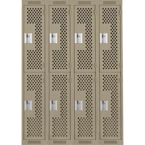 Clean Line Lockers, 2 -tier, Bank of 4, 48" x 15" x 72", Steel, Beige, Rivet (Assembled), Perforated We Share Industrial Supply