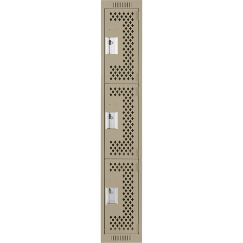 Clean Line Lockers, 3 -tier, 12" x 12" x 72", Steel, Beige, Rivet (Assembled), Perforated We Share Industrial Supply