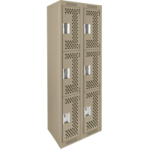 Clean Line Lockers, 3 -tier, Bank of 2, 24" x 12" x 72", Steel, Beige, Rivet (Assembled), Perforated We Share Industrial Supply